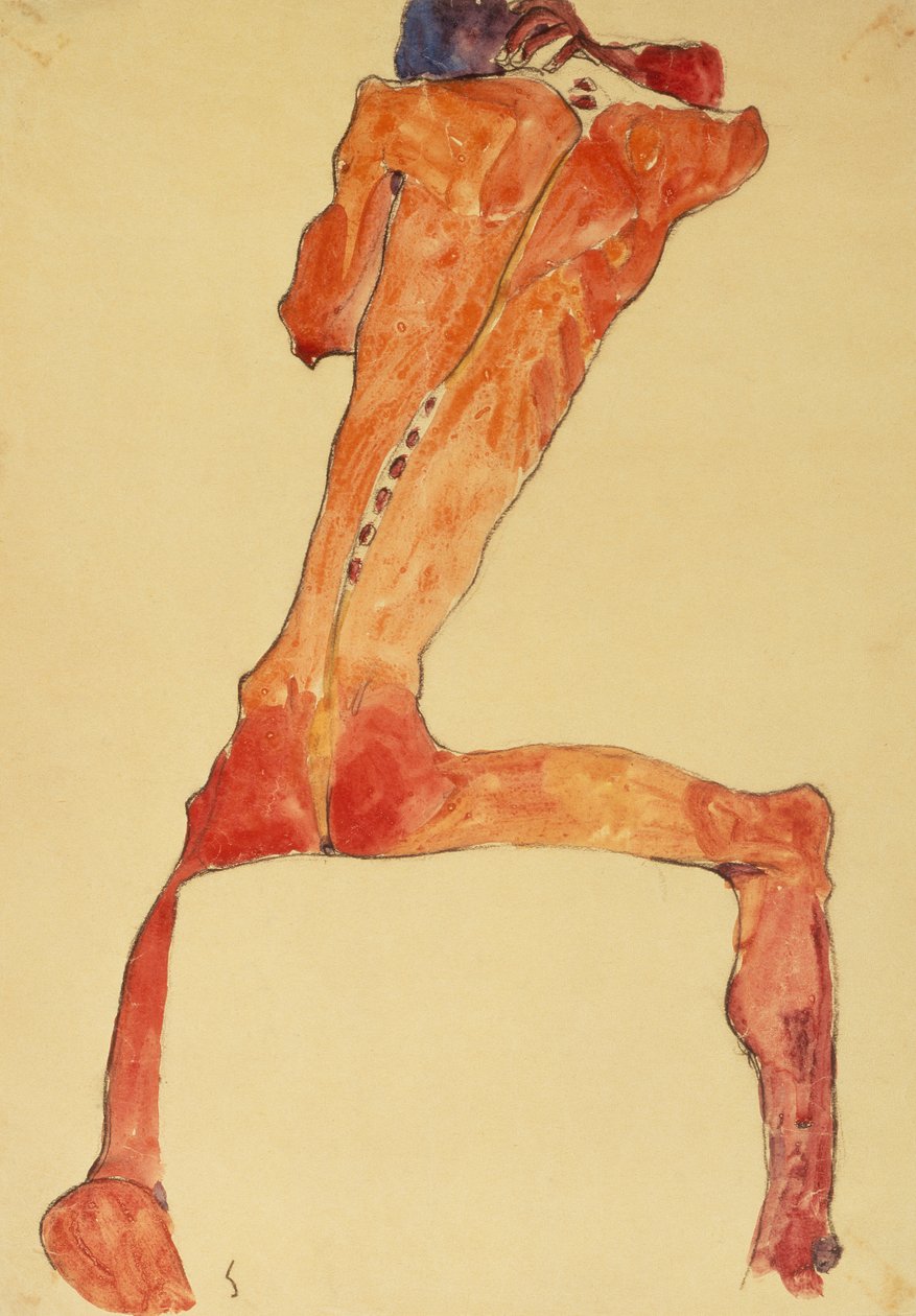 Mannerruckenhaut (blyant og akvarell) av Egon Schiele