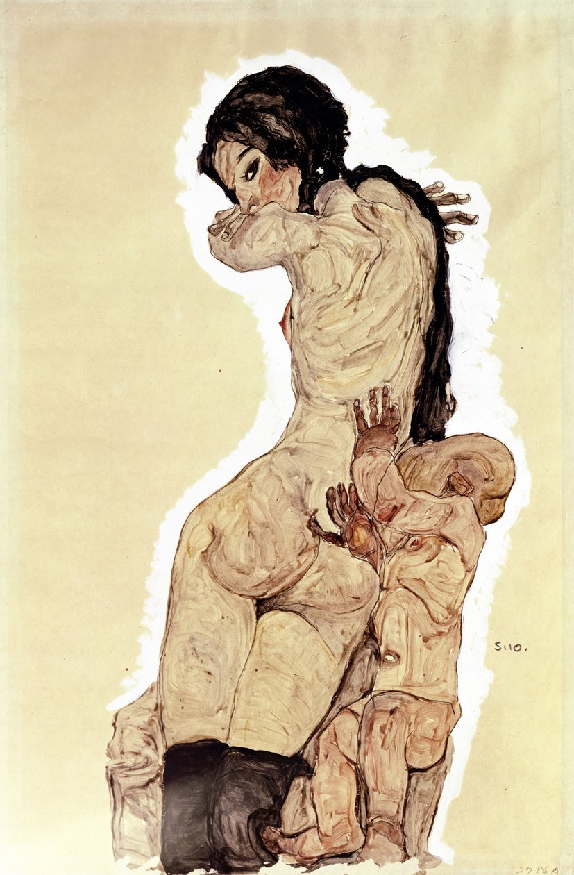 Mor og barn. (mor og barn). Verk av Egon Schiele (1890-1918), akvarell og gouache på papir av Egon Schiele