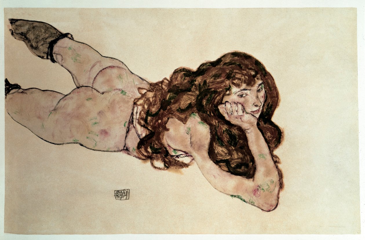 Naken feminin med flat mage. Tegning av Egon Schiele av Egon Schiele