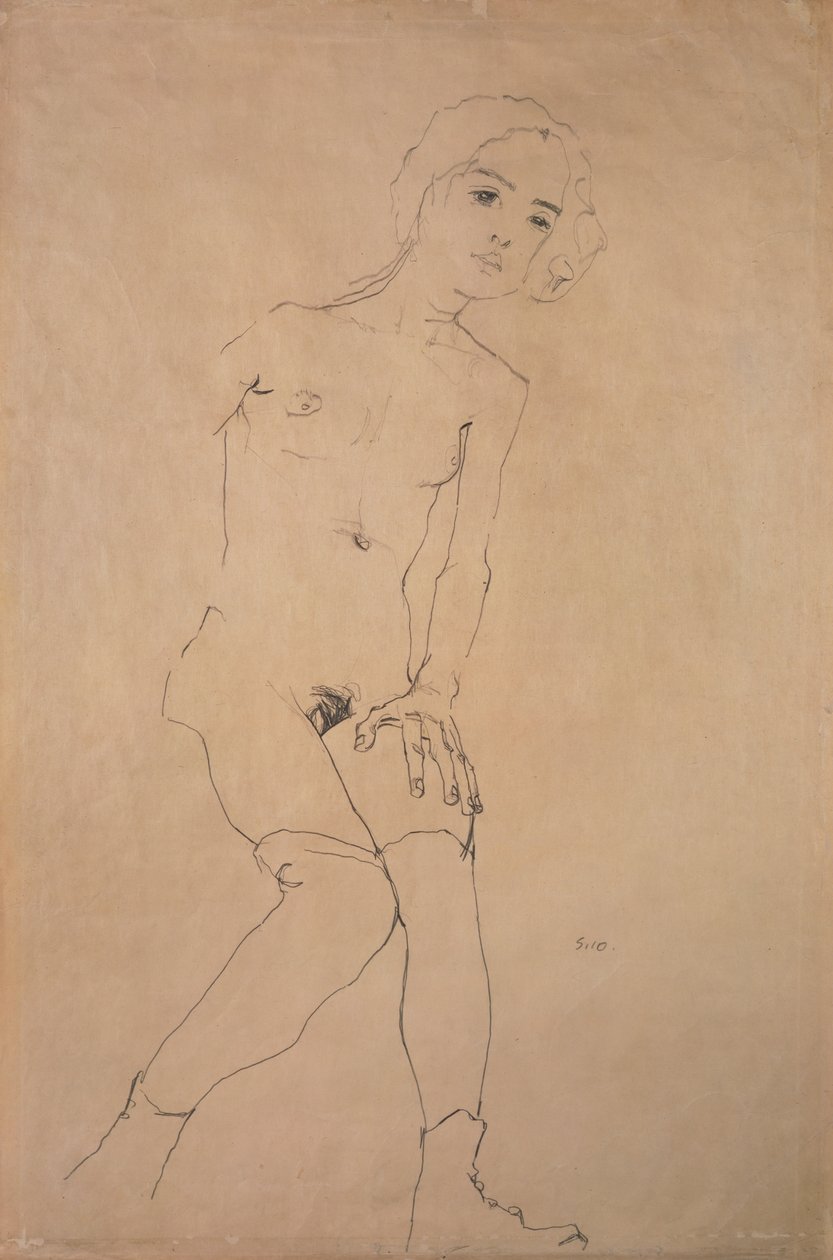 Naken, 1910 av Egon Schiele