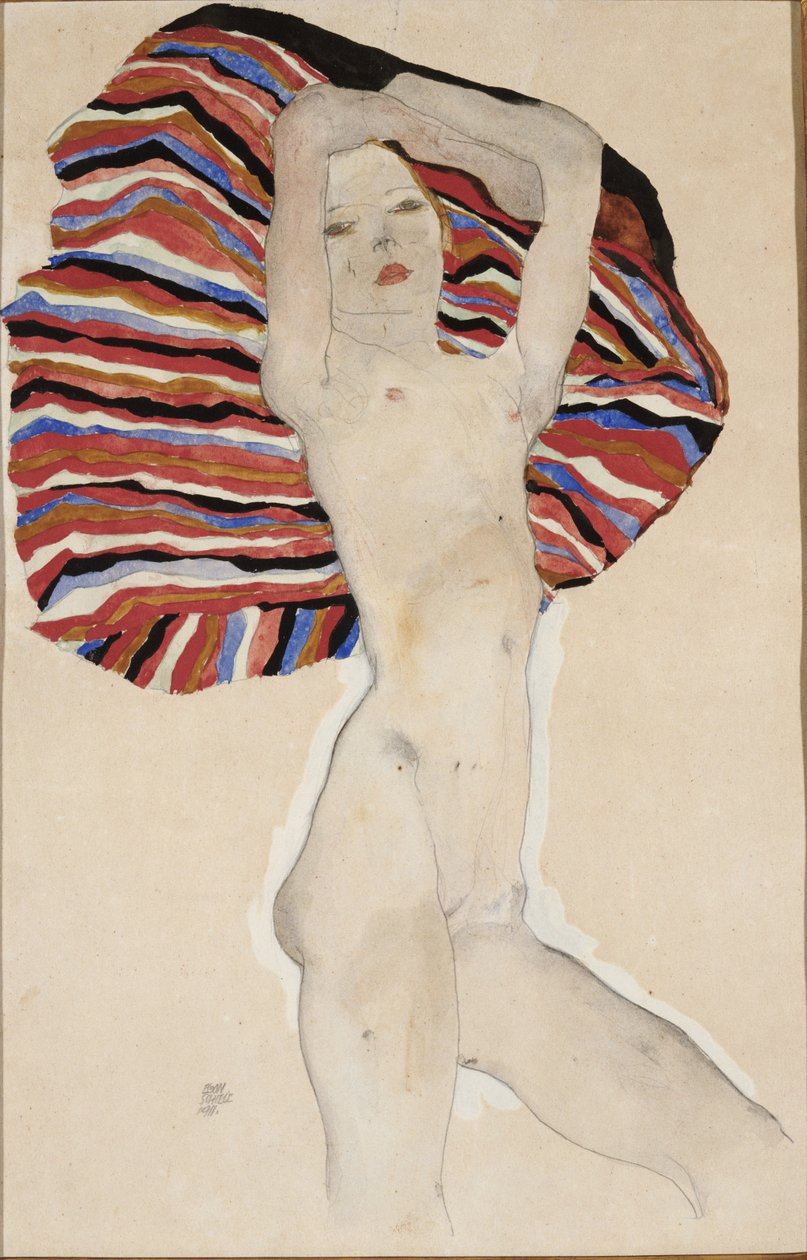 Naken mot farget materiale, 1911 av Egon Schiele