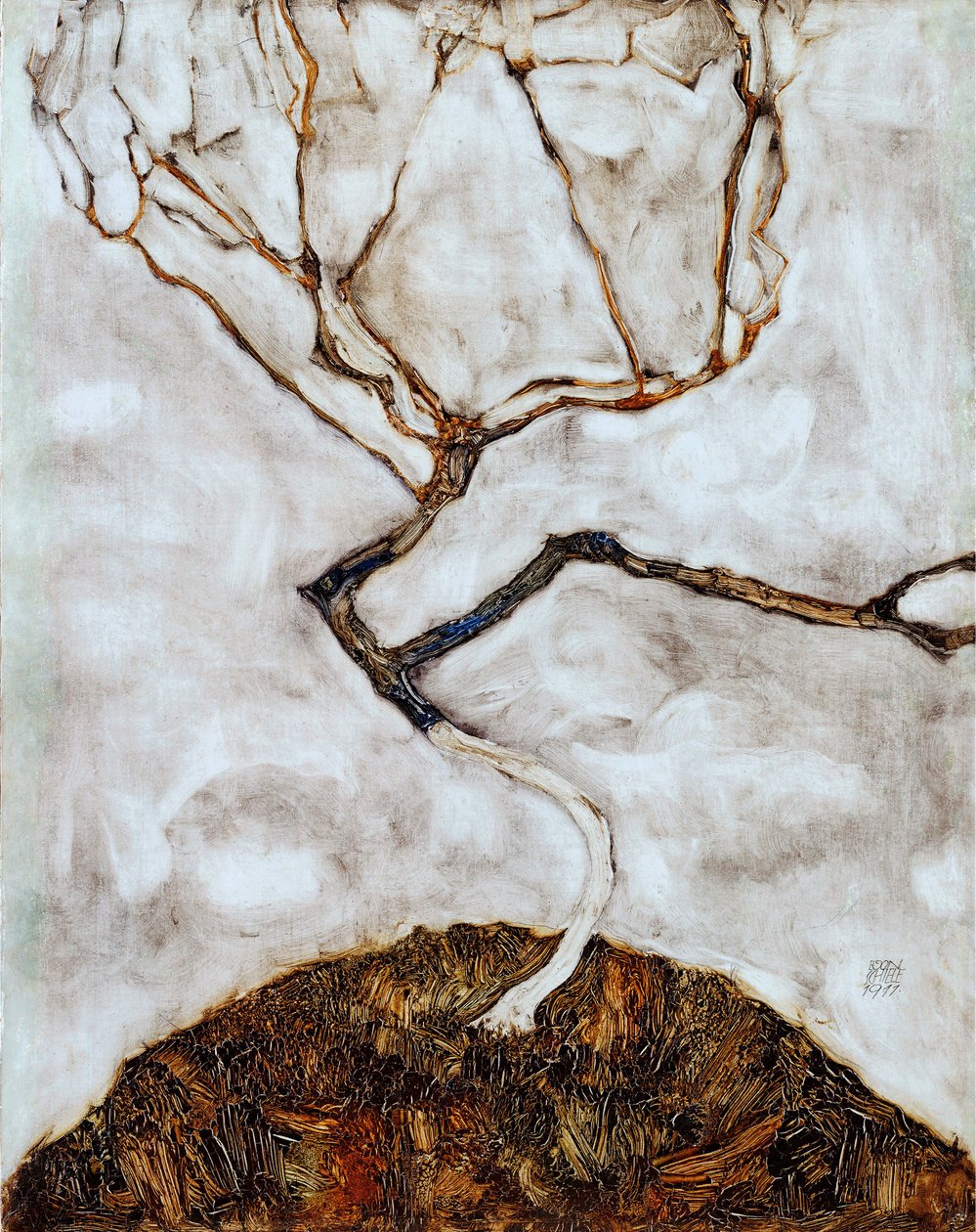 Lite tre på senhøsten - Maleri av Egon Schiele (1890-1918) olje på lerret (42x33,5 cm) av Egon Schiele
