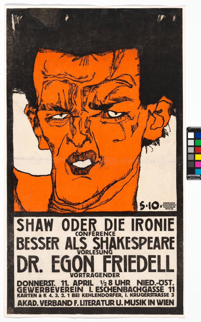 Plakat "Shaw oder die Ironie" - Vortrag Egon Friedell av Egon Schiele