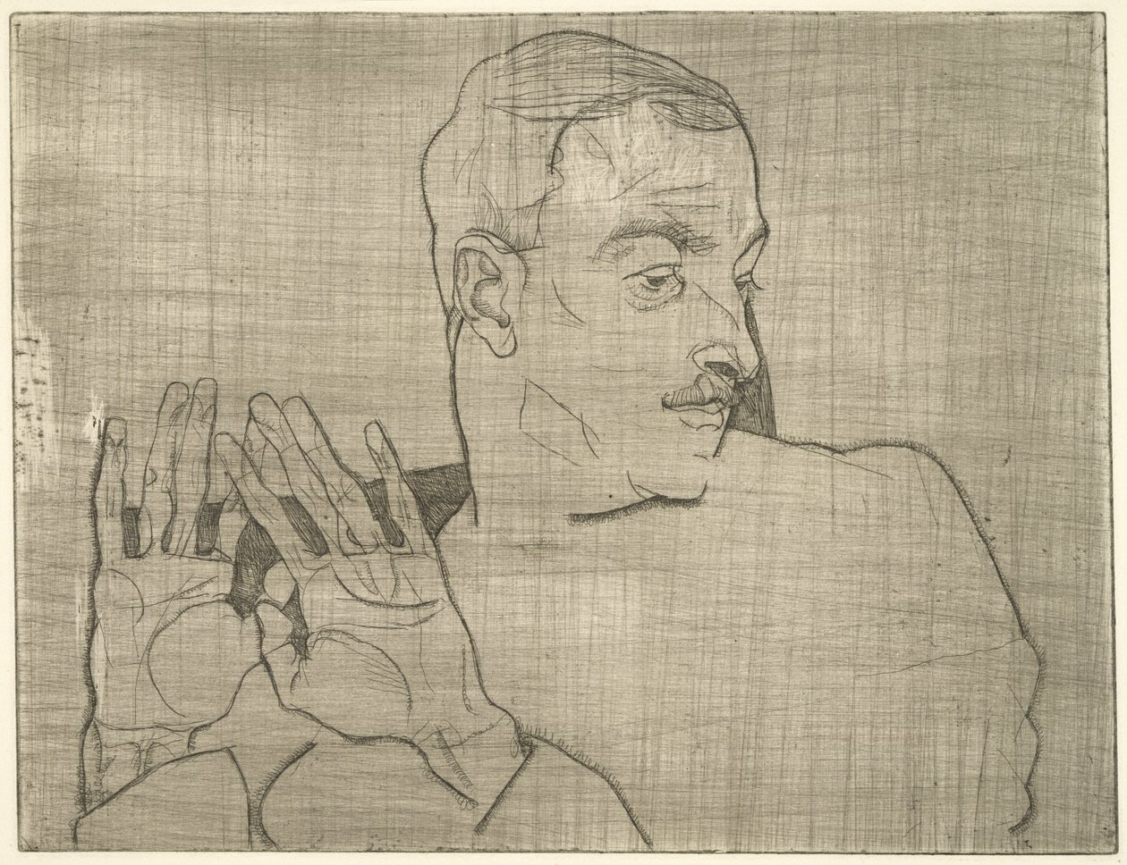 Portrett av Arthur Roessler, 1914 (tørrpunkt) av Egon Schiele
