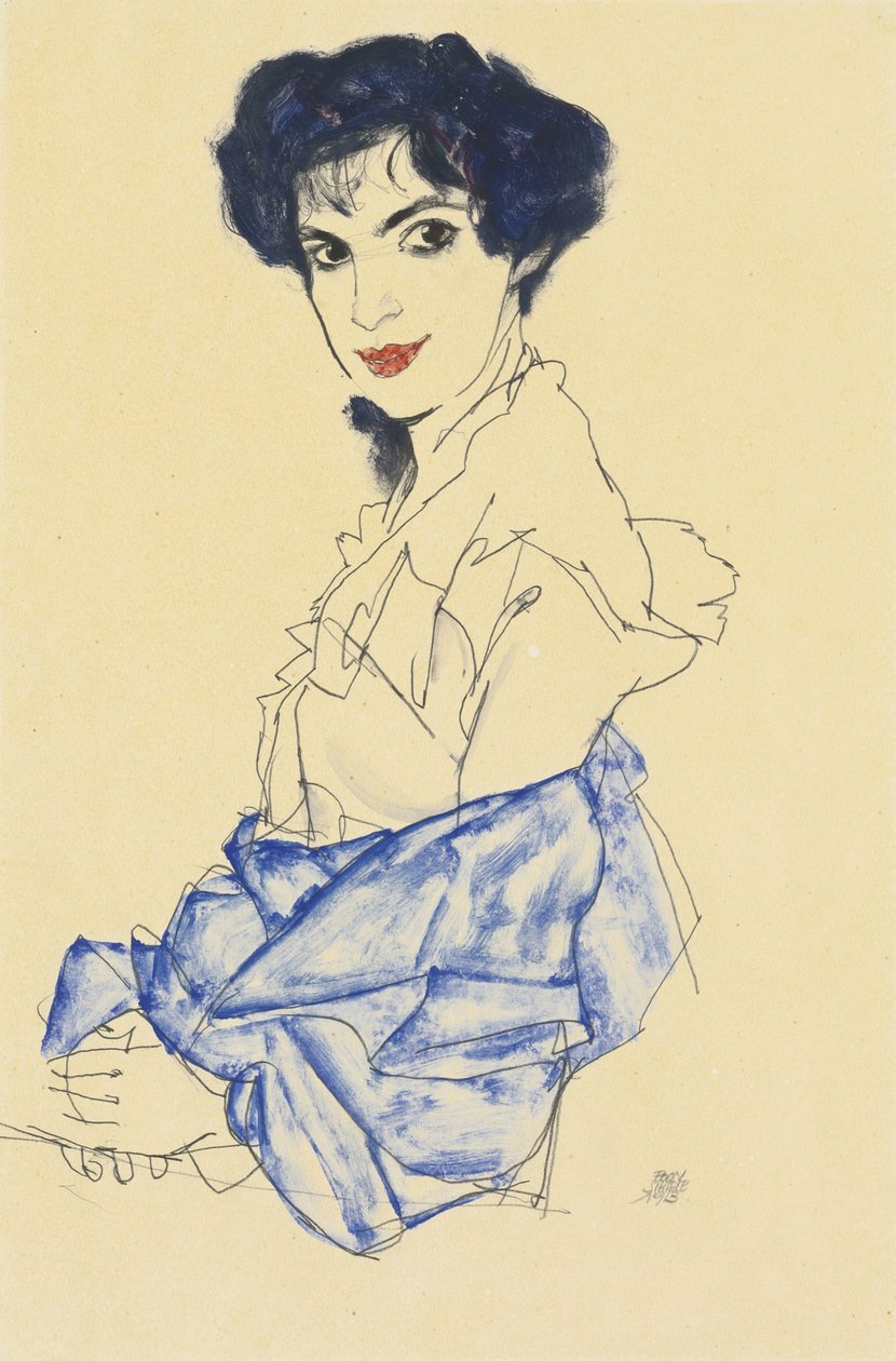 Portrett av Elisabeth Lederer, sittende med hendene foldet, 1913 av Egon Schiele