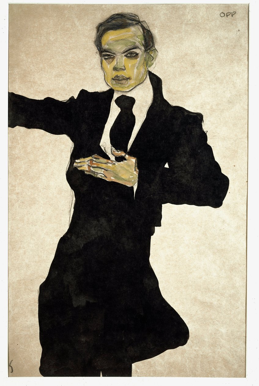 Portrett av Max Oppenheimer (1885-1954), tysk maler Tegning av Egon Schiele (1890-1918), av Egon Schiele
