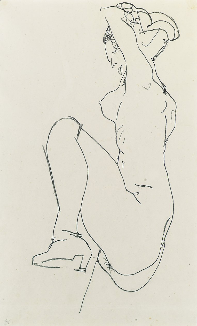 Naken kvinne på kneben, 1913 av Egon Schiele