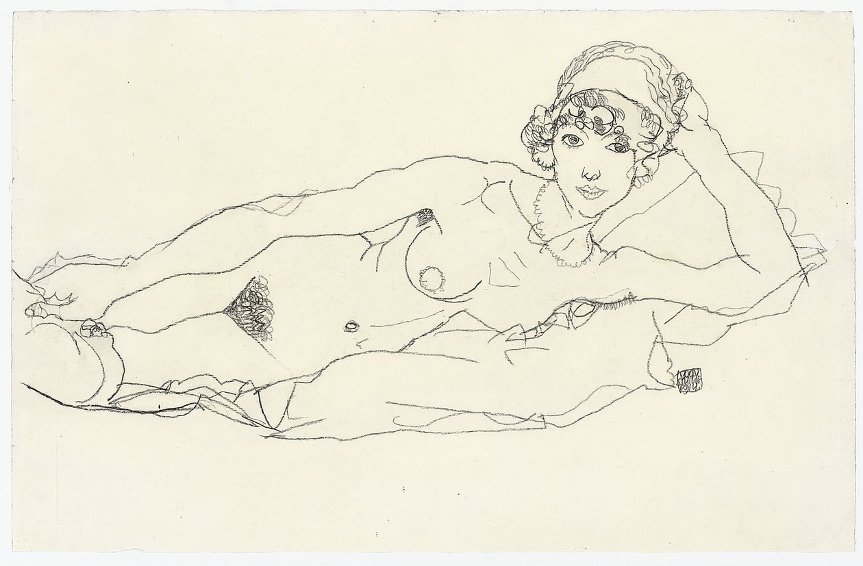 Liggende naken; Liggende naken, 1914 av Egon Schiele