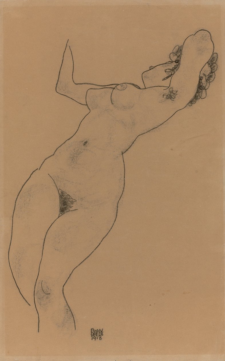 Liggende naken; Liggende naken, 1918 av Egon Schiele