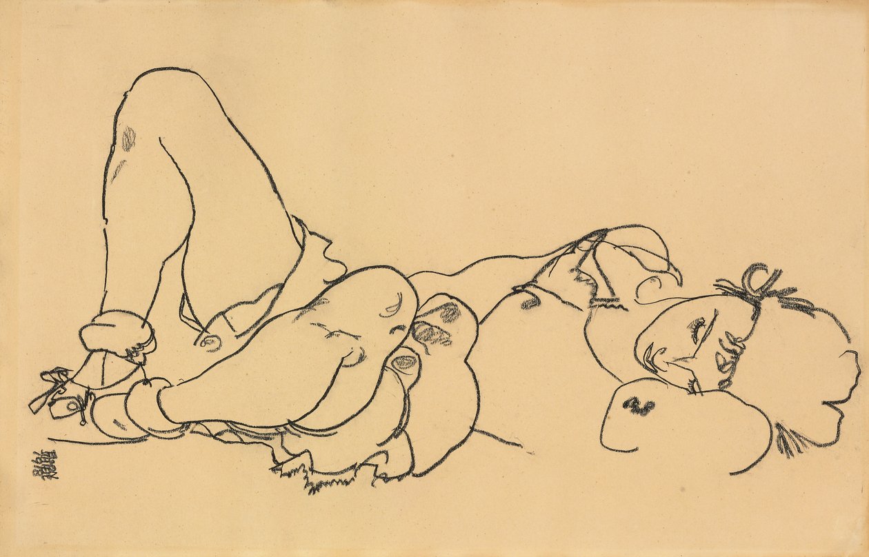 Liggende kvinne; Løgn, 1918 av Egon Schiele