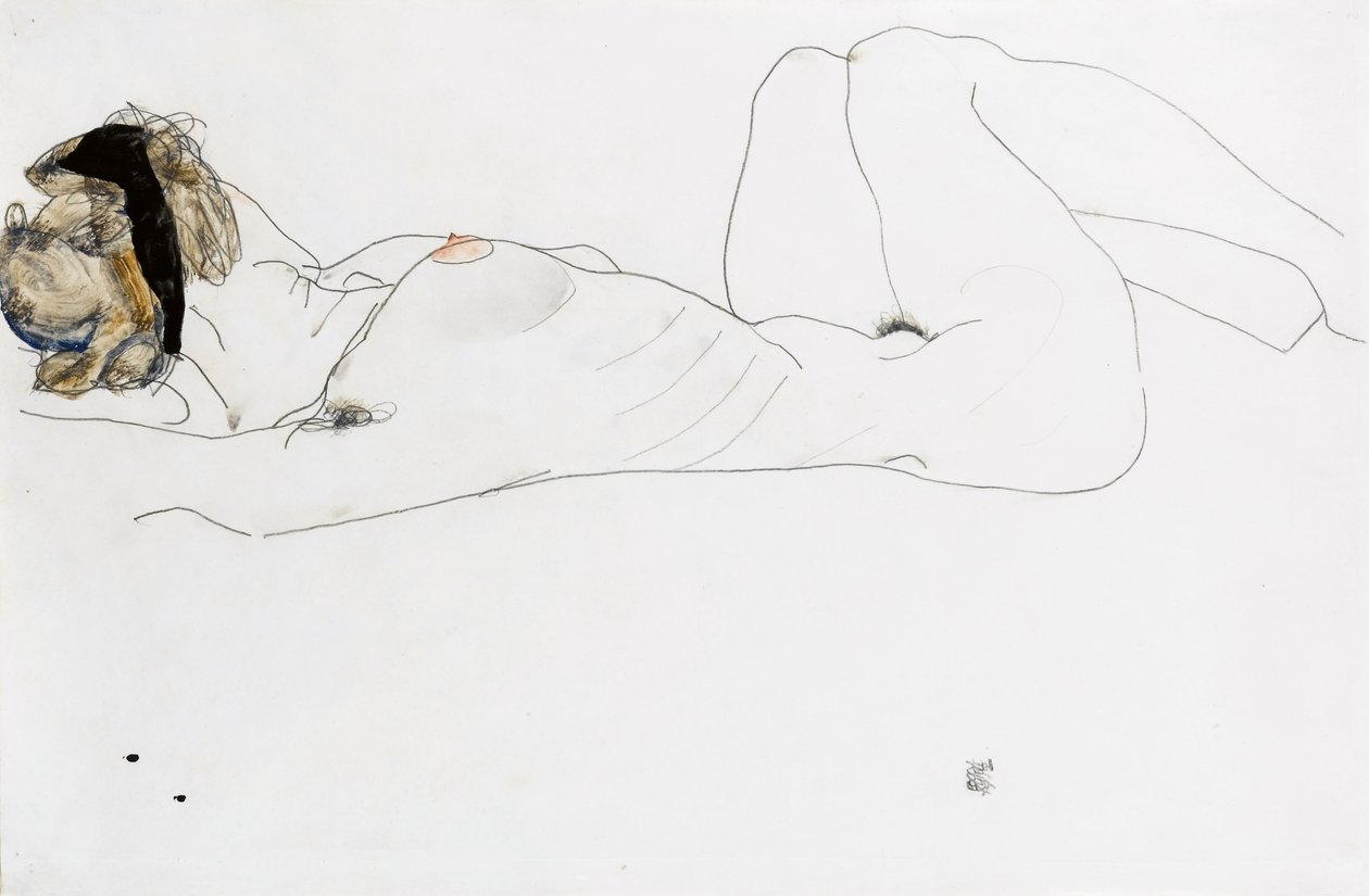 Tilbakelent kvinnelig naken, 1912 av Egon Schiele