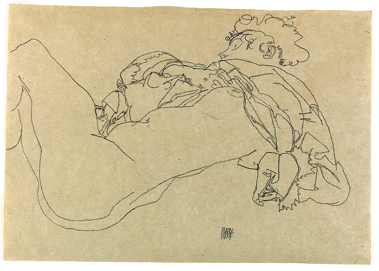 Tilbakelent kvinnelig naken, 1914 av Egon Schiele