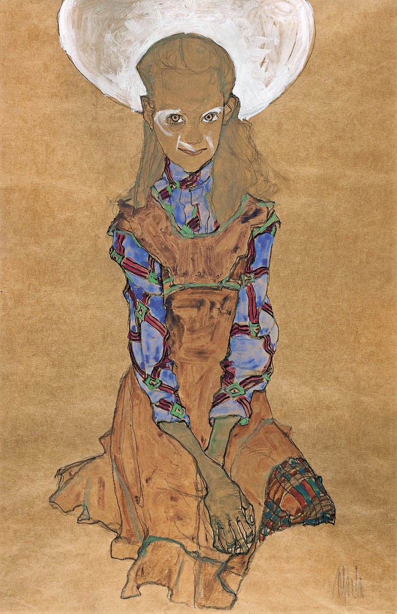 Sittende jente Poldi Lodzinsky, ca. 1910 av Egon Schiele