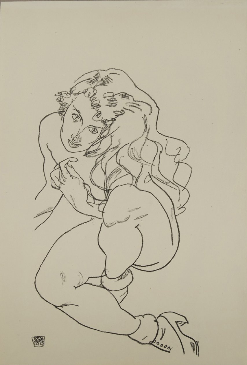 Sittende naken, 1917 av Egon Schiele