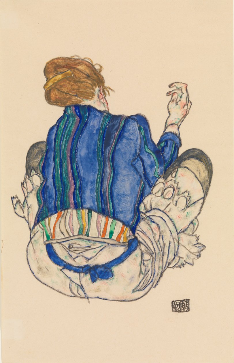 Sittende kvinne, bakfra, 1917. av Egon Schiele
