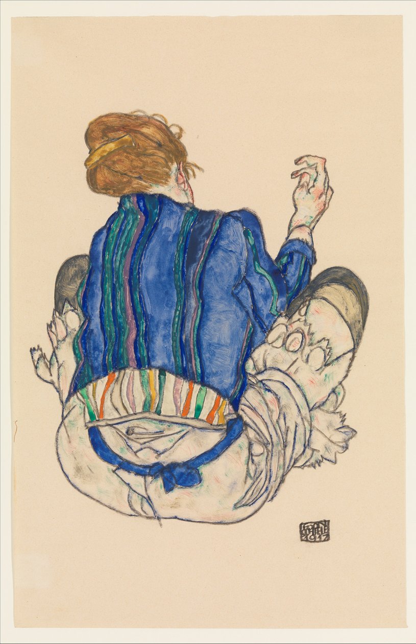 Sittende kvinne, sett bakfra, 1917 av Egon Schiele