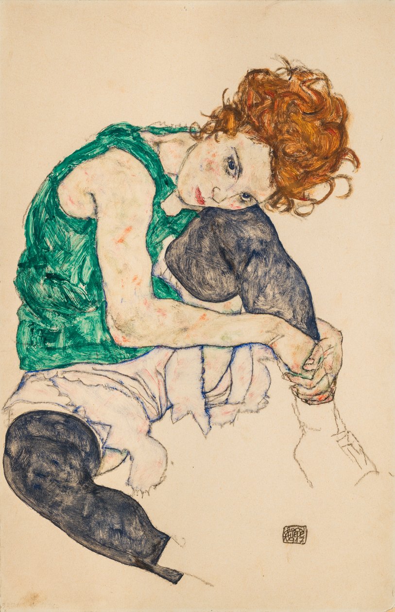 Sittende kvinne med bøyde knær, 1917 av Egon Schiele