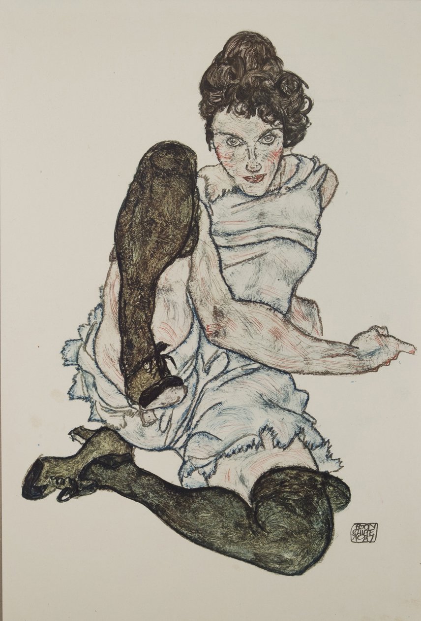 Sittende kvinne med opptrukket ben, 1917 av Egon Schiele