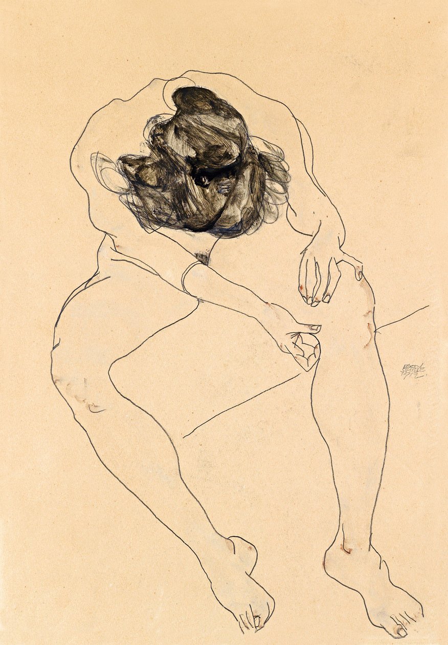 Sittende kvinnelig naken, 1912 av Egon Schiele