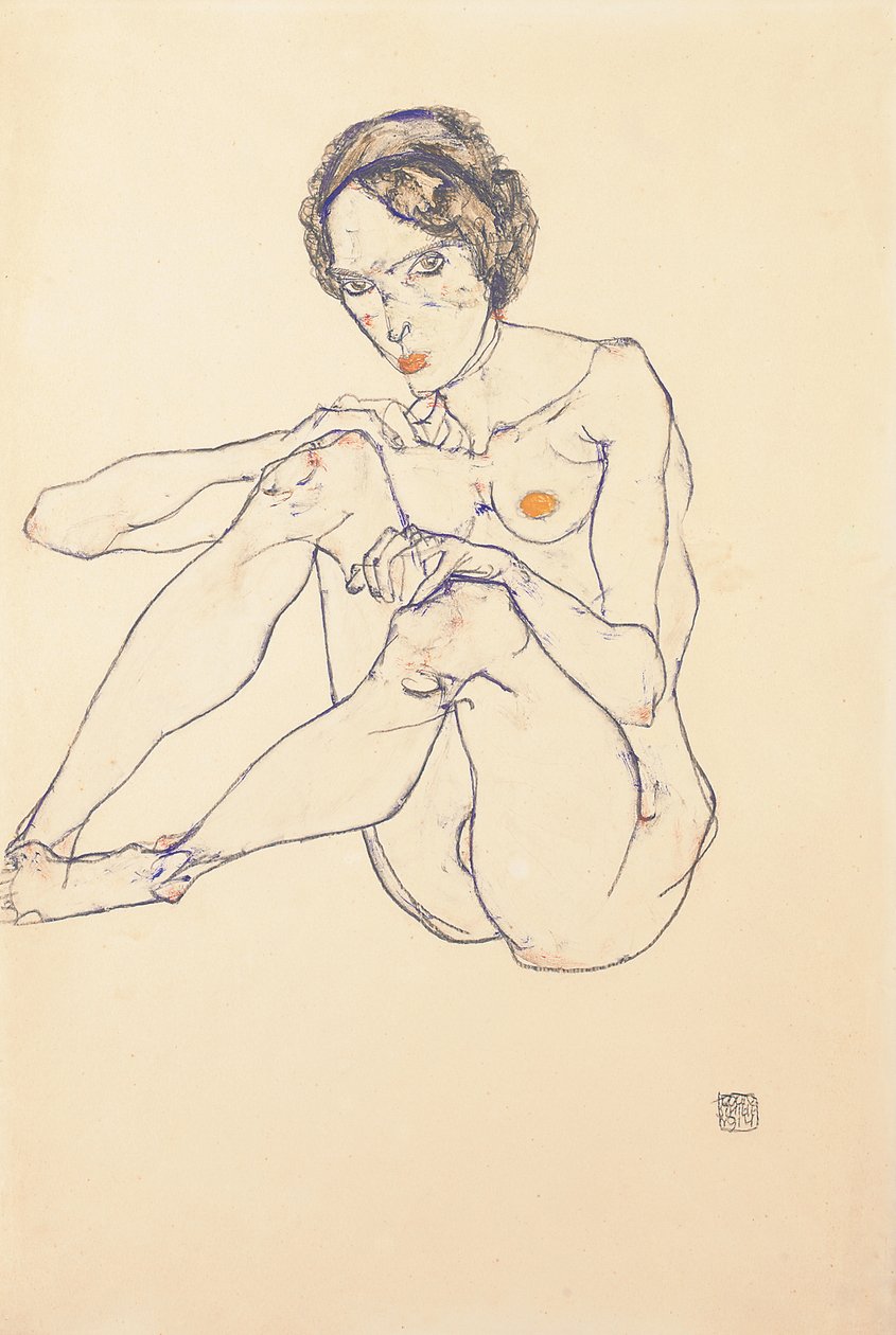 Sittende kvinnelig naken, 1914 av Egon Schiele