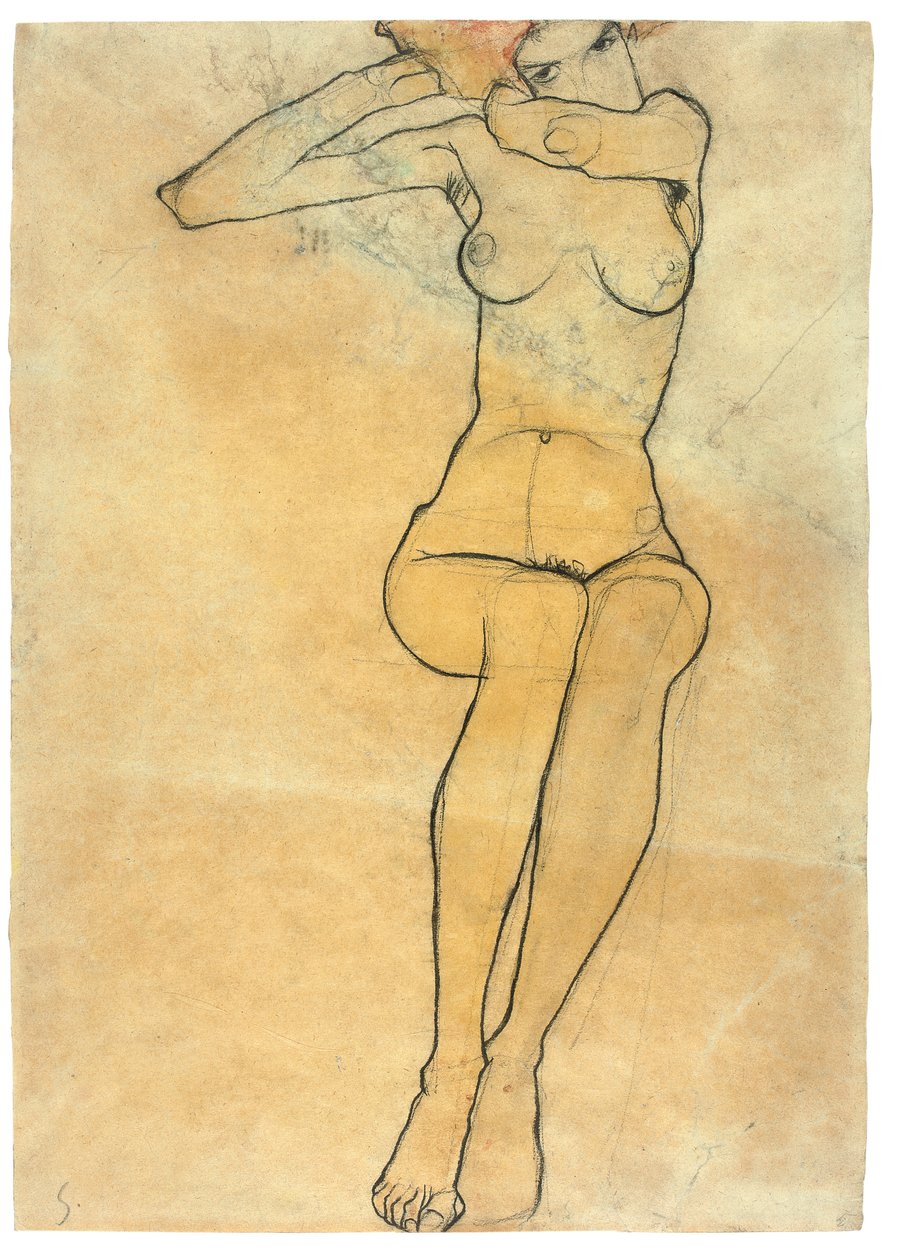 Sittende naken, 1910 av Egon Schiele