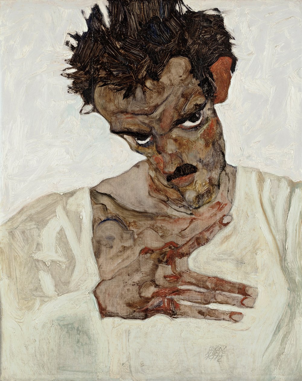 Selvportrett med bøyd hode av Egon Schiele