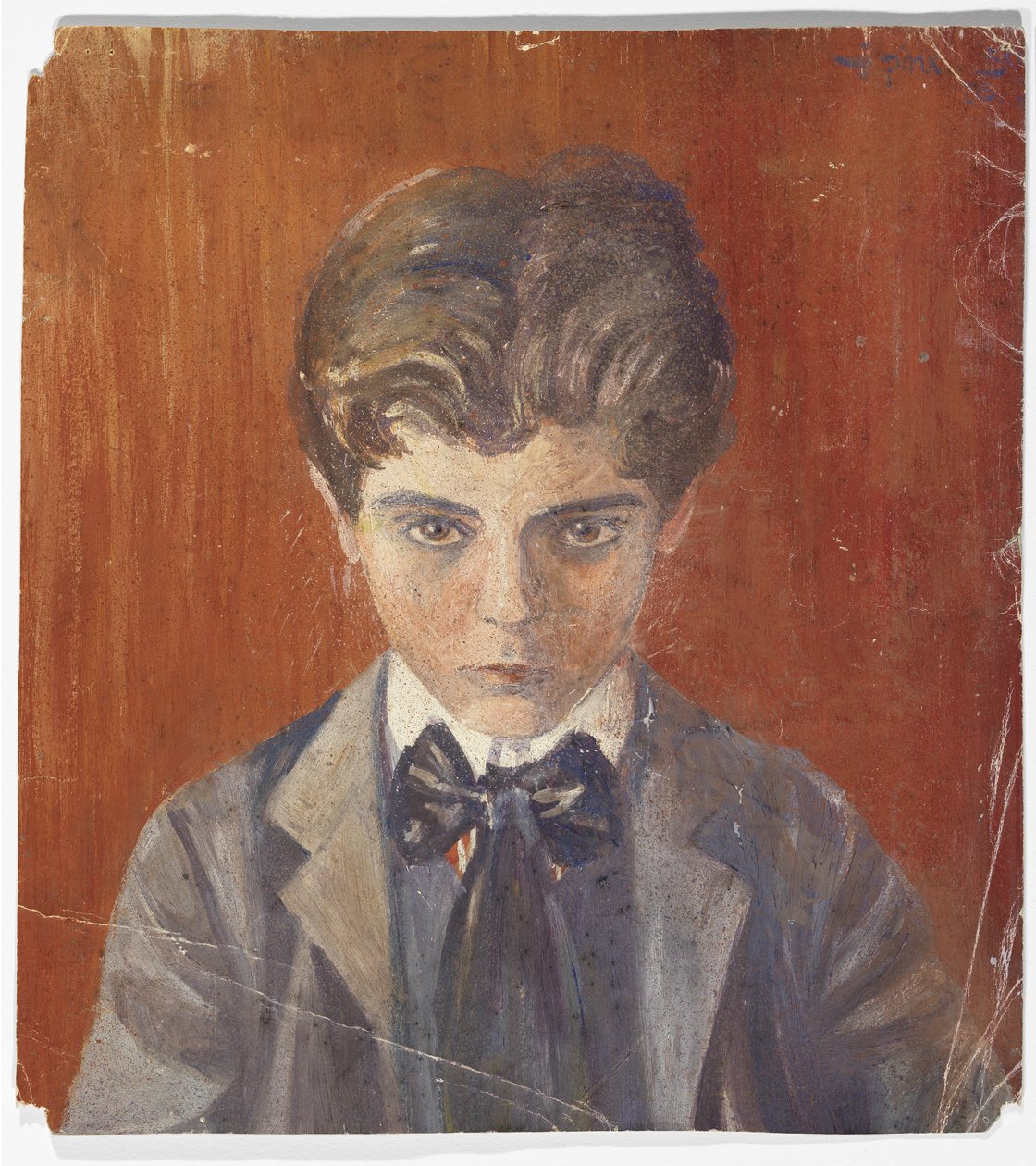 Selvportrett foran rød bakgrunn av Egon Schiele
