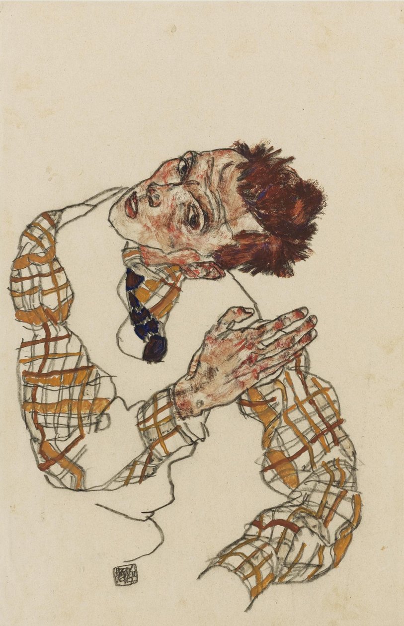Selvportrett med rutete skjorte, 1917 av Egon Schiele