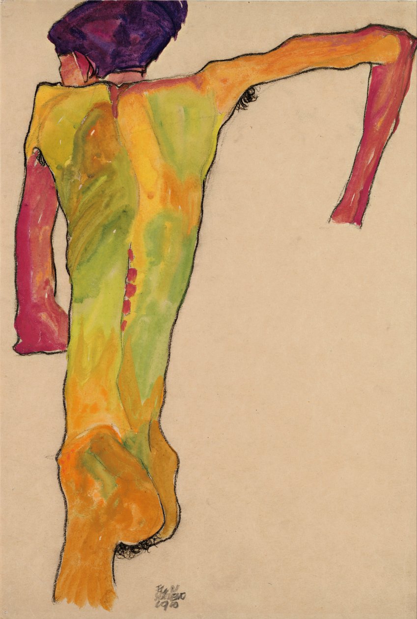 Sich aufstützender Rückenakt av Egon Schiele