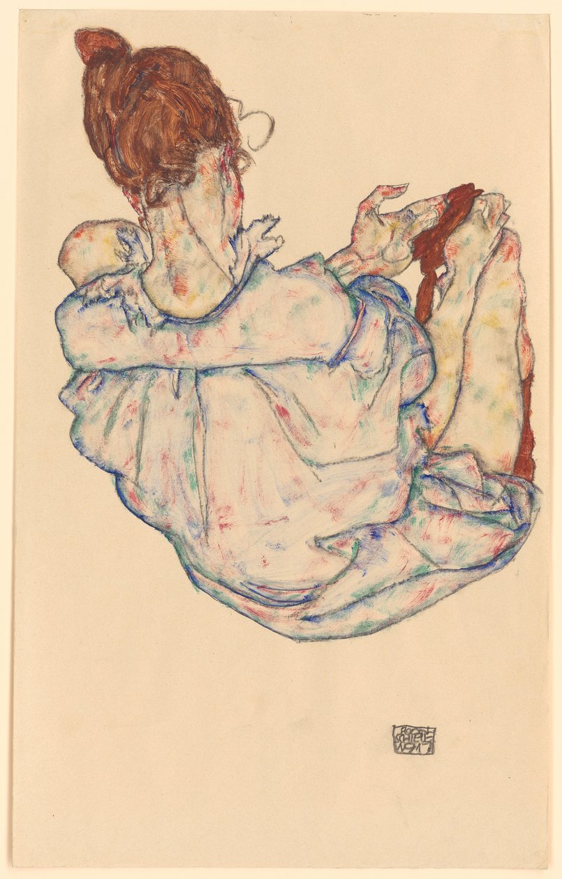 Sittende kvinne, sett bakfra av Egon Schiele