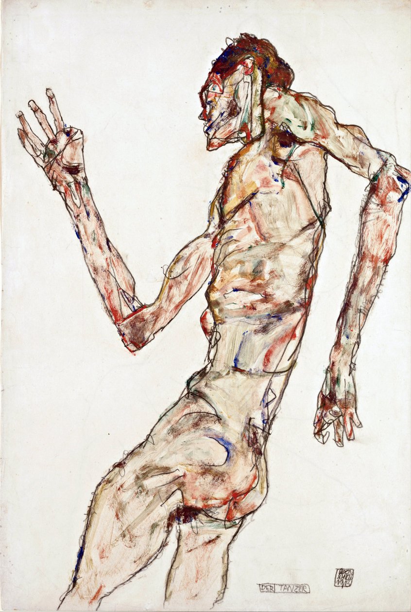 Danseren - Schiele, Egon (1890-1918) - 1913 - Svart kritt, Gouache på papir - 48,3x32,3 - Leopold Museum, Wien av Egon Schiele