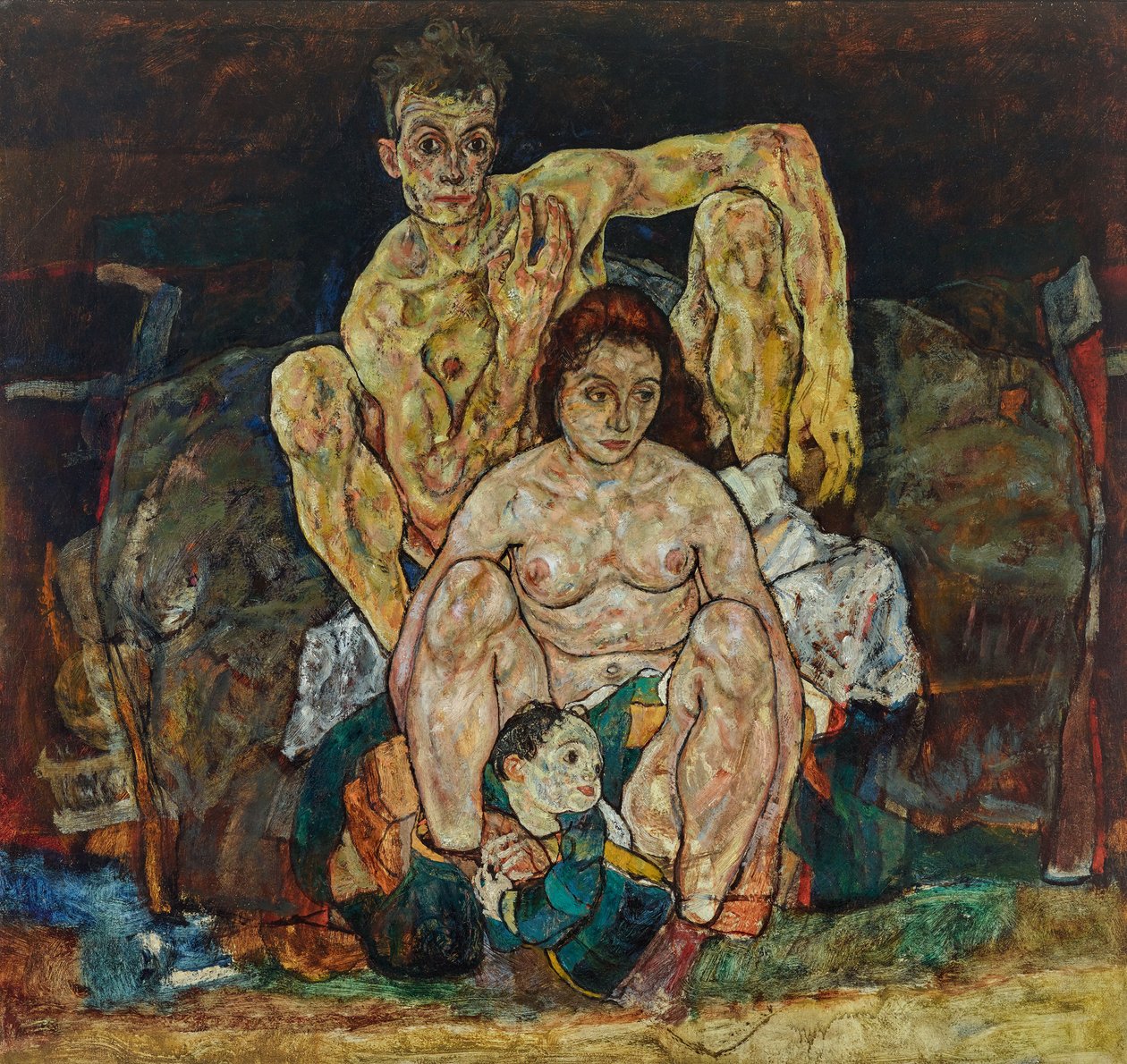 Familien på huk, 1918. av Egon Schiele