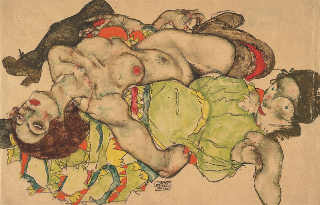 To jenter som ligger sammenflettet, 1915 av Egon Schiele