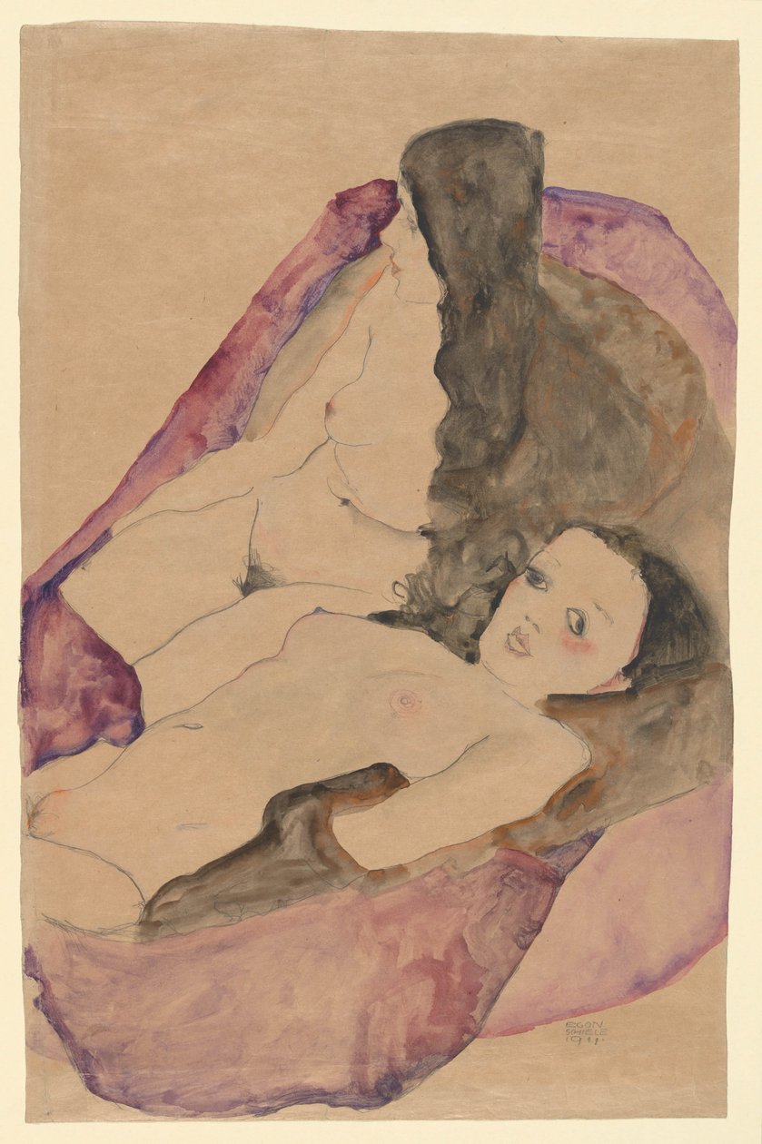 To liggende nakenbilder av Egon Schiele