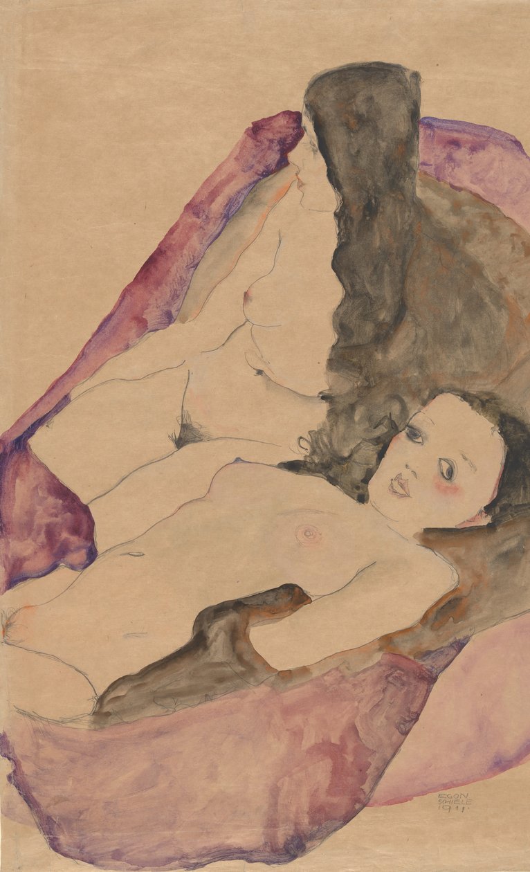 To liggende nakenbilder, 1911. av Egon Schiele
