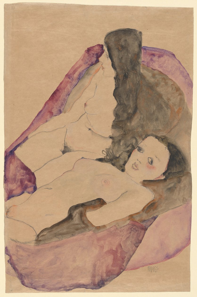 To liggende nakenbilder, 1911. av Egon Schiele