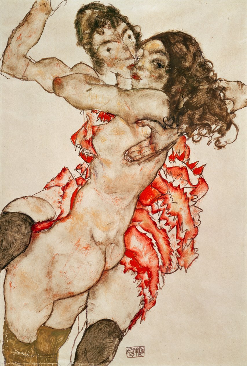 To kvinner omfavner av Egon Schiele