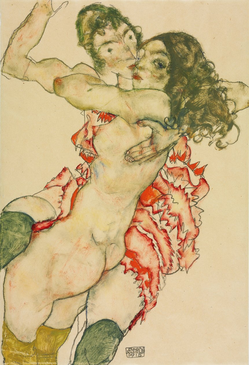 To kvinner som omfavner hverandre av Egon Schiele