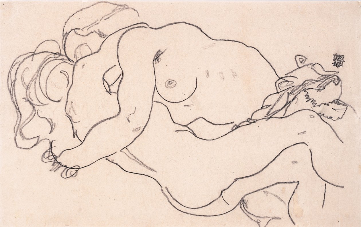 To omfavnende kvinnelige nakenbilder, 1918 av Egon Schiele
