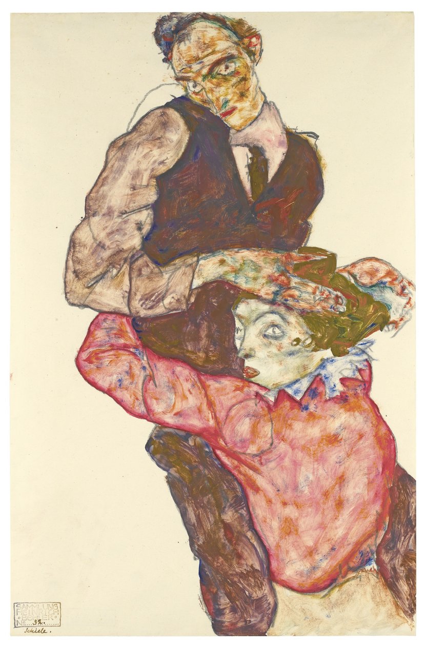 To elskere selvportrett med Wally, 1914-1915 av Egon Schiele
