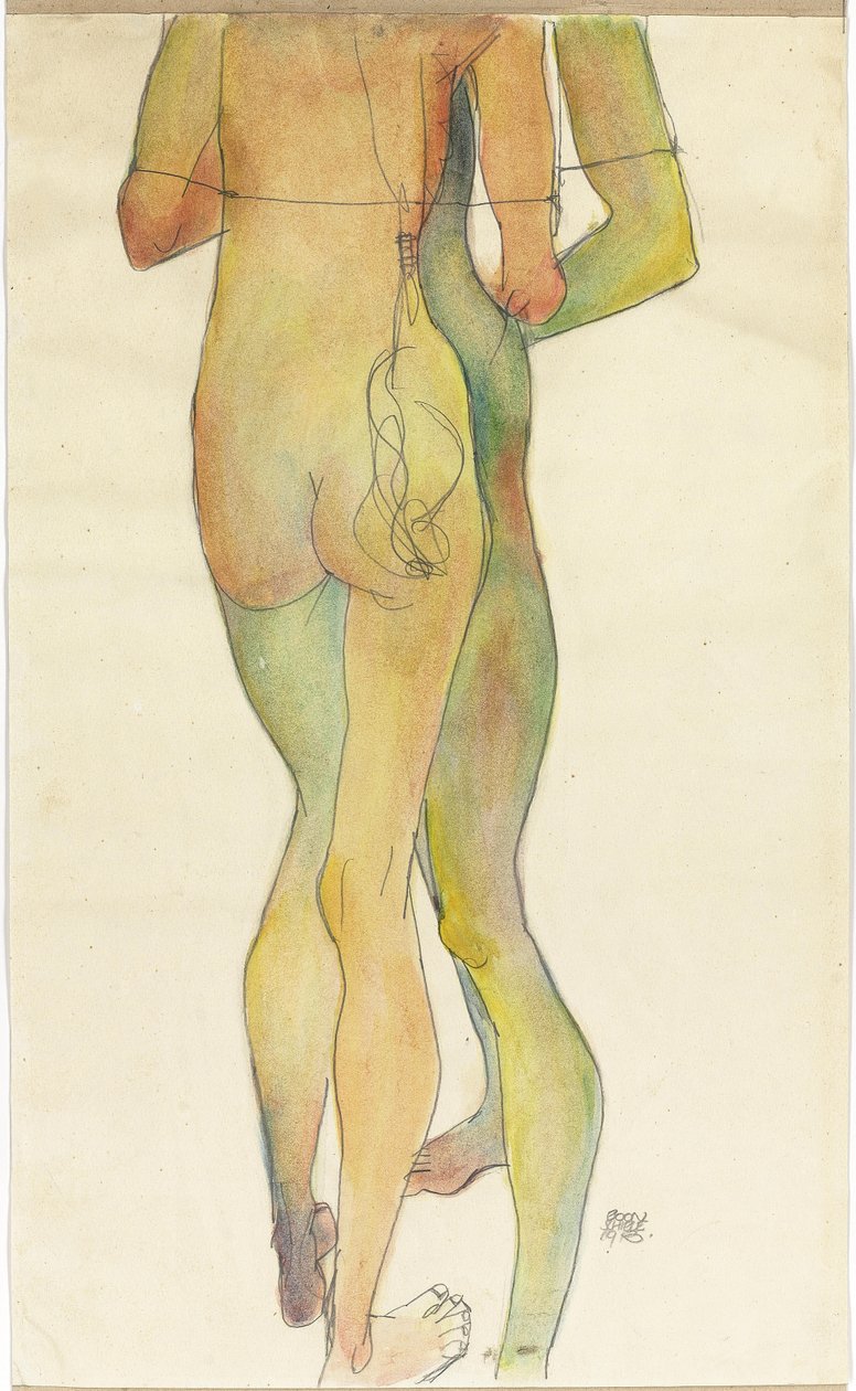 To stående nakenbilder av Egon Schiele