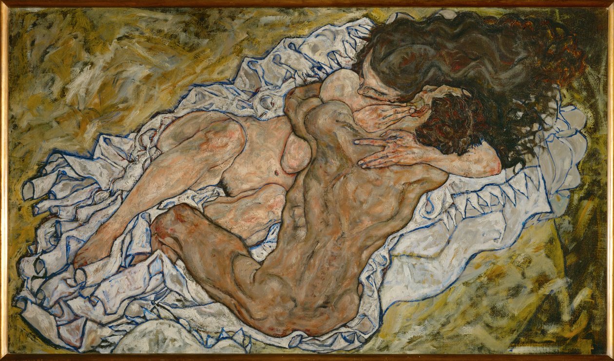 Omfavnelse (olje på lerret) av Egon Schiele