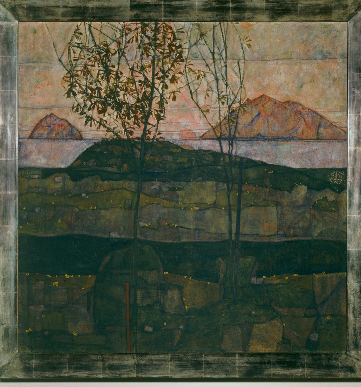Versinkende Sonne (olje på lerret) av Egon Schiele