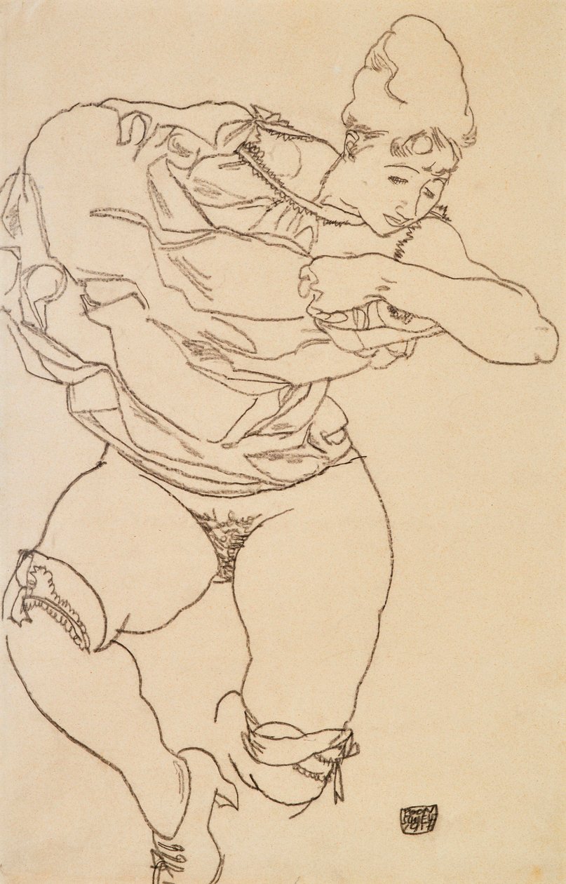 Kvinne kle av seg, 1917. av Egon Schiele