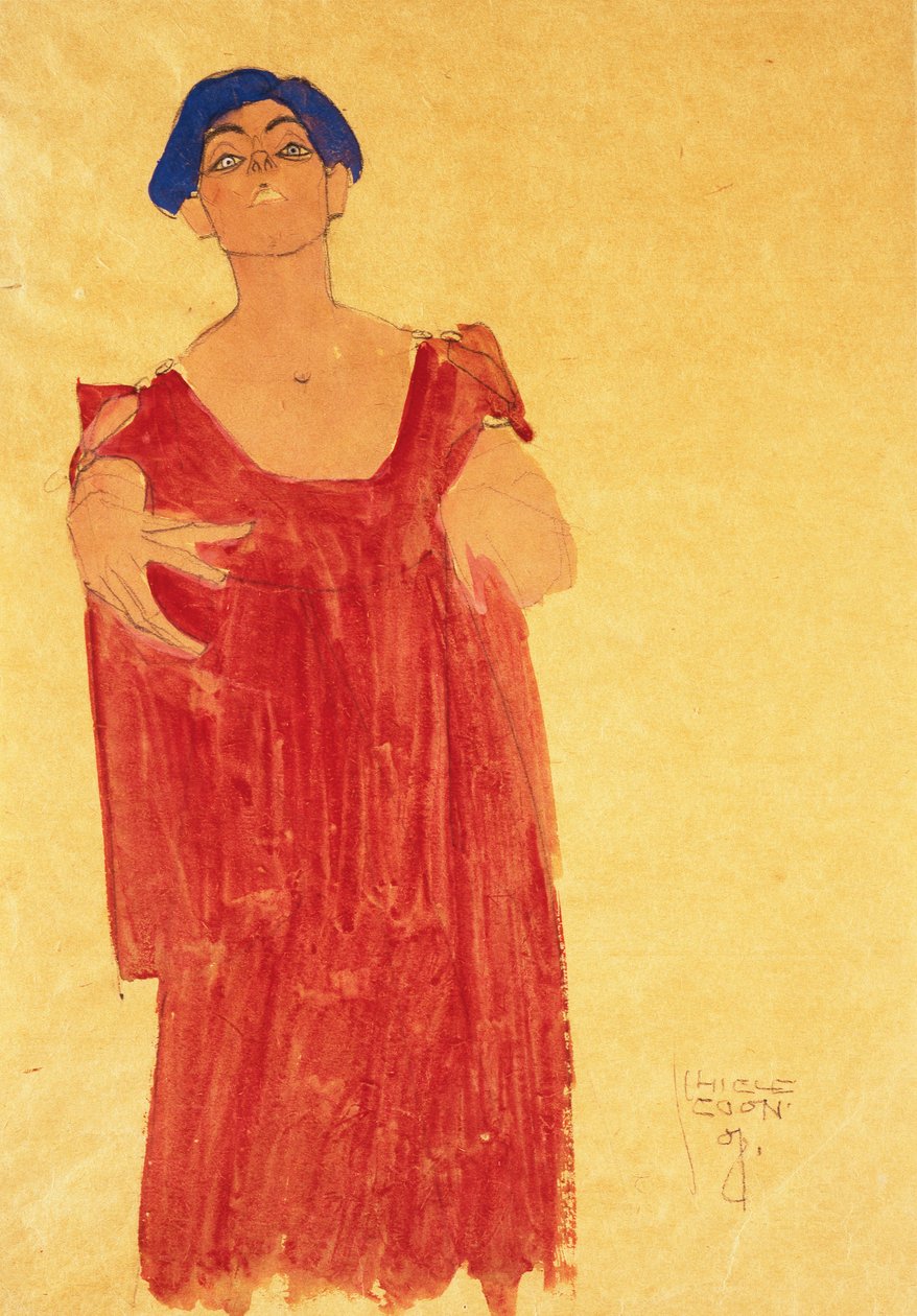kvinne med blått hår; Kvinne med blått hår, 1918 av Egon Schiele