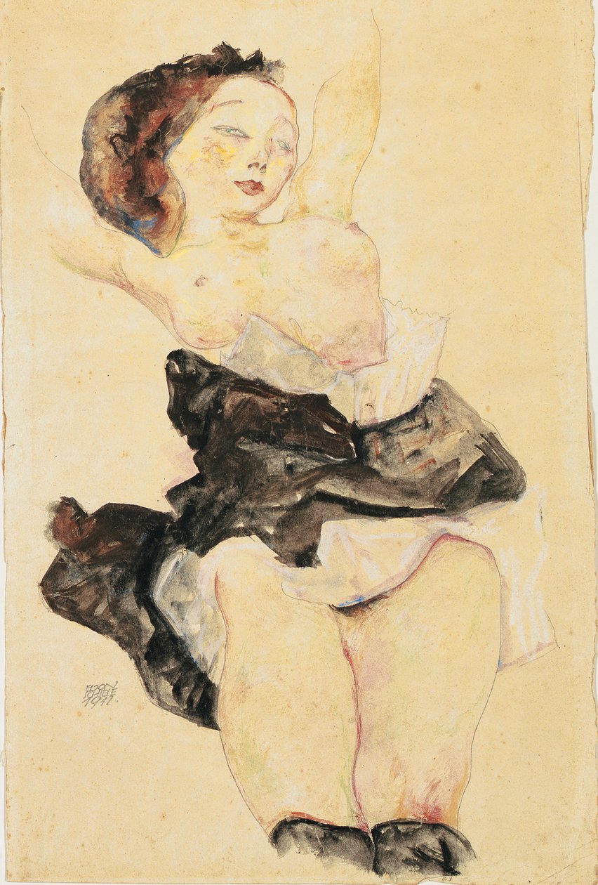 Ung jente liggende, halvnaken, 1912 av Egon Schiele
