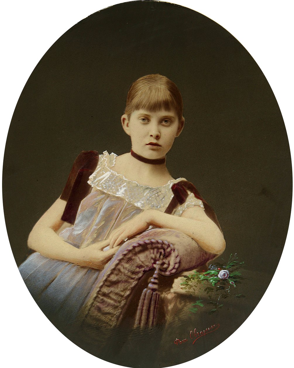Portrett av en jente. Silver Gelatin Photography, Gouache av Egor Maximovich Ovcharenko (?-1902) av Egor Maximovich Ovcharenko