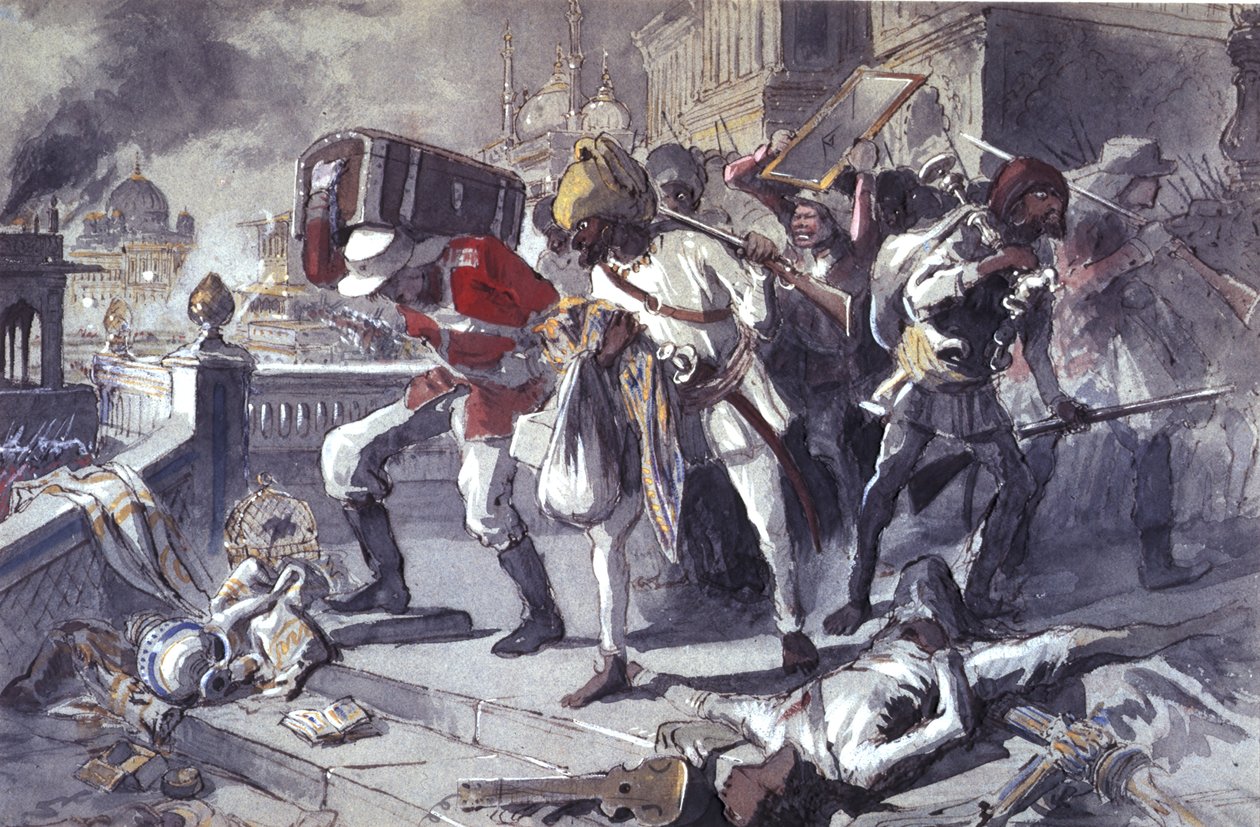 Britiske og indiske tropper plyndret Kaisarbagh under erobringen av Lucknow i mars av Egron Sellif Lundgren