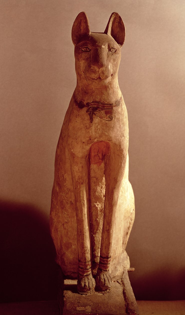 Kiste til en katt beskyttet av gudinnen Bastet (malt tre) av Egyptian