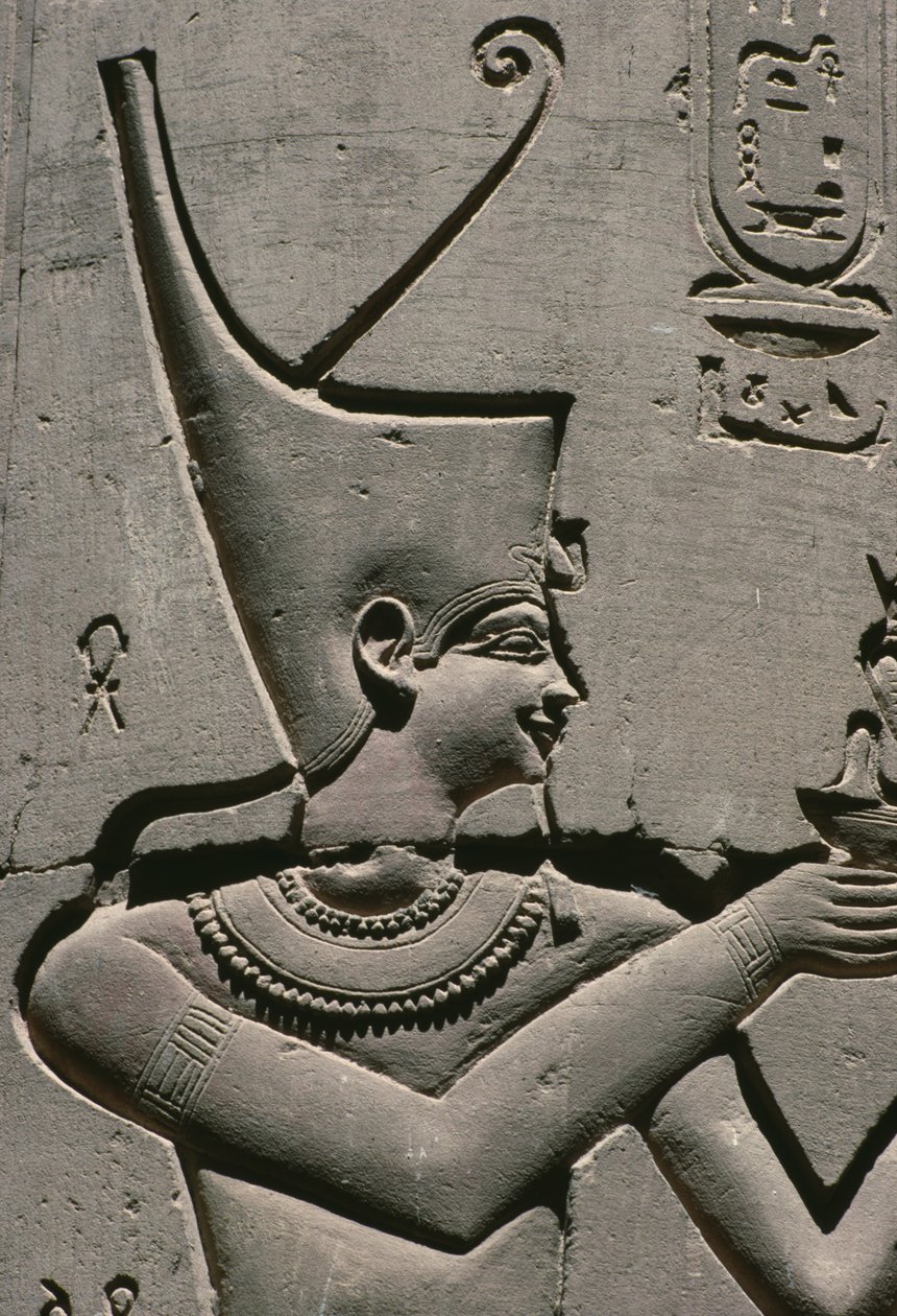 Detalj av et relieff, farao kalkstein av Egyptian